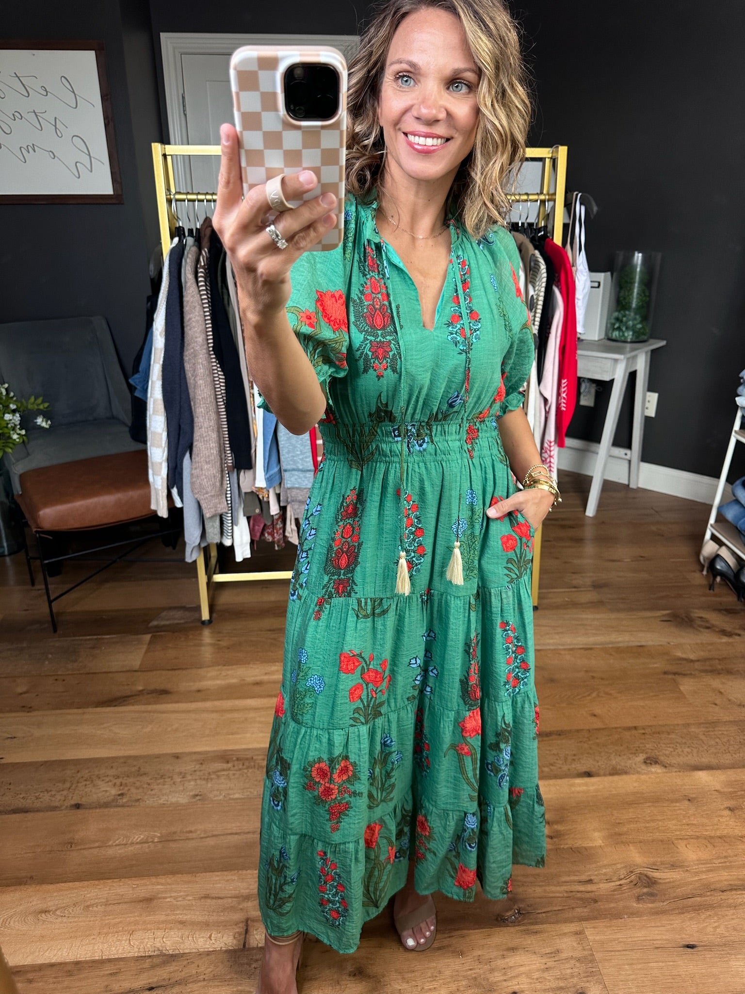 Feelings of Floral Tiered Maxi Dress - Green-THML-Anna Kaytes Boutique, Women's Fashion Boutique in Grinnell, Iowa