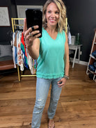 Sweetest Moment Fringe Edge Top - Bright Turquoise-Short Sleeves-La Miel-Anna Kaytes Boutique, Women's Fashion Boutique in Grinnell, Iowa