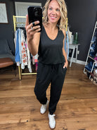 Stepping Up V-Neck Jumpsuit - Black-Wishlist-Anna Kaytes Boutique, Women's Fashion Boutique in Grinnell, Iowa