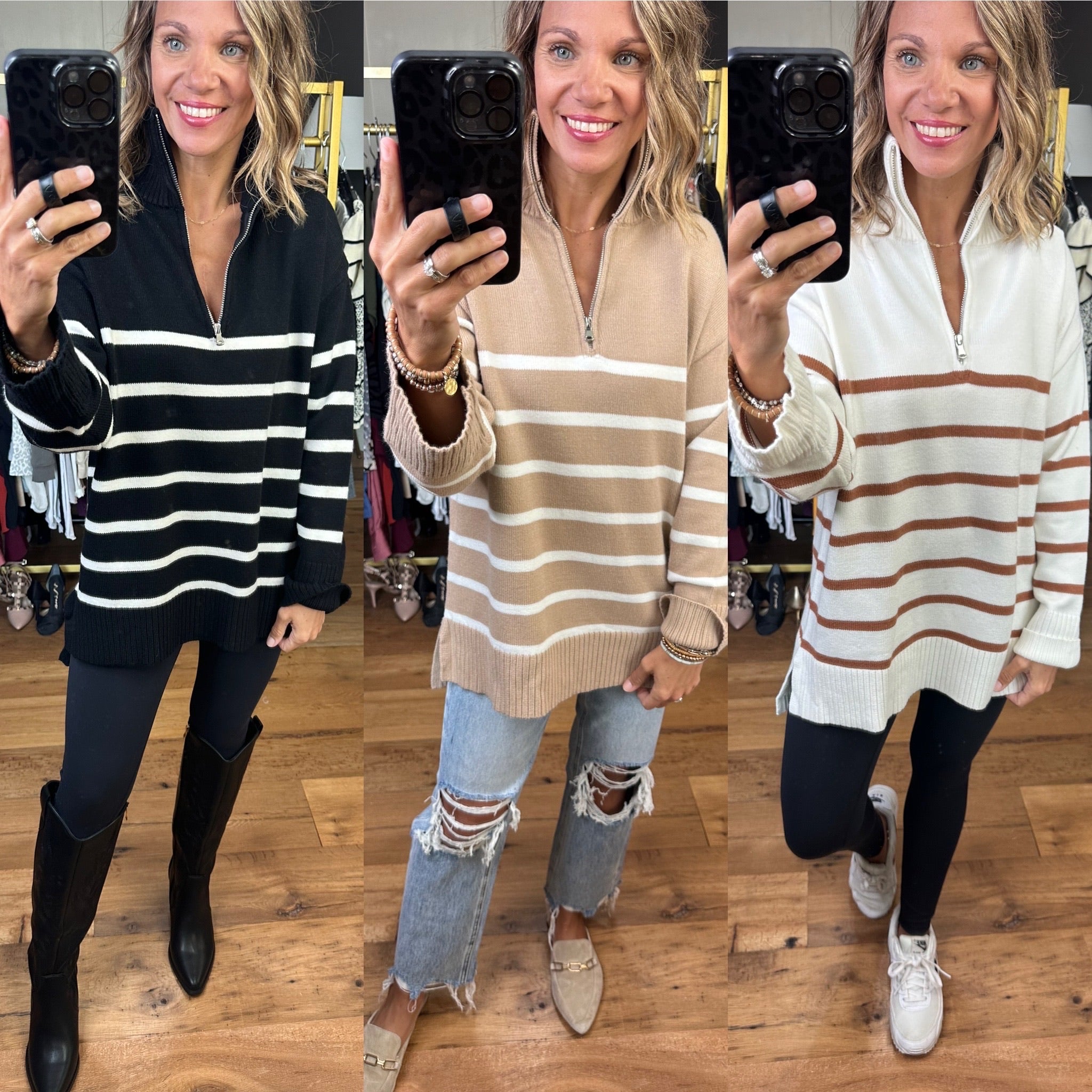 Happens So Fast Striped Sweater With Zipper Detail - Multiple Options-In Loom ILS8801-Anna Kaytes Boutique, Women's Fashion Boutique in Grinnell, Iowa