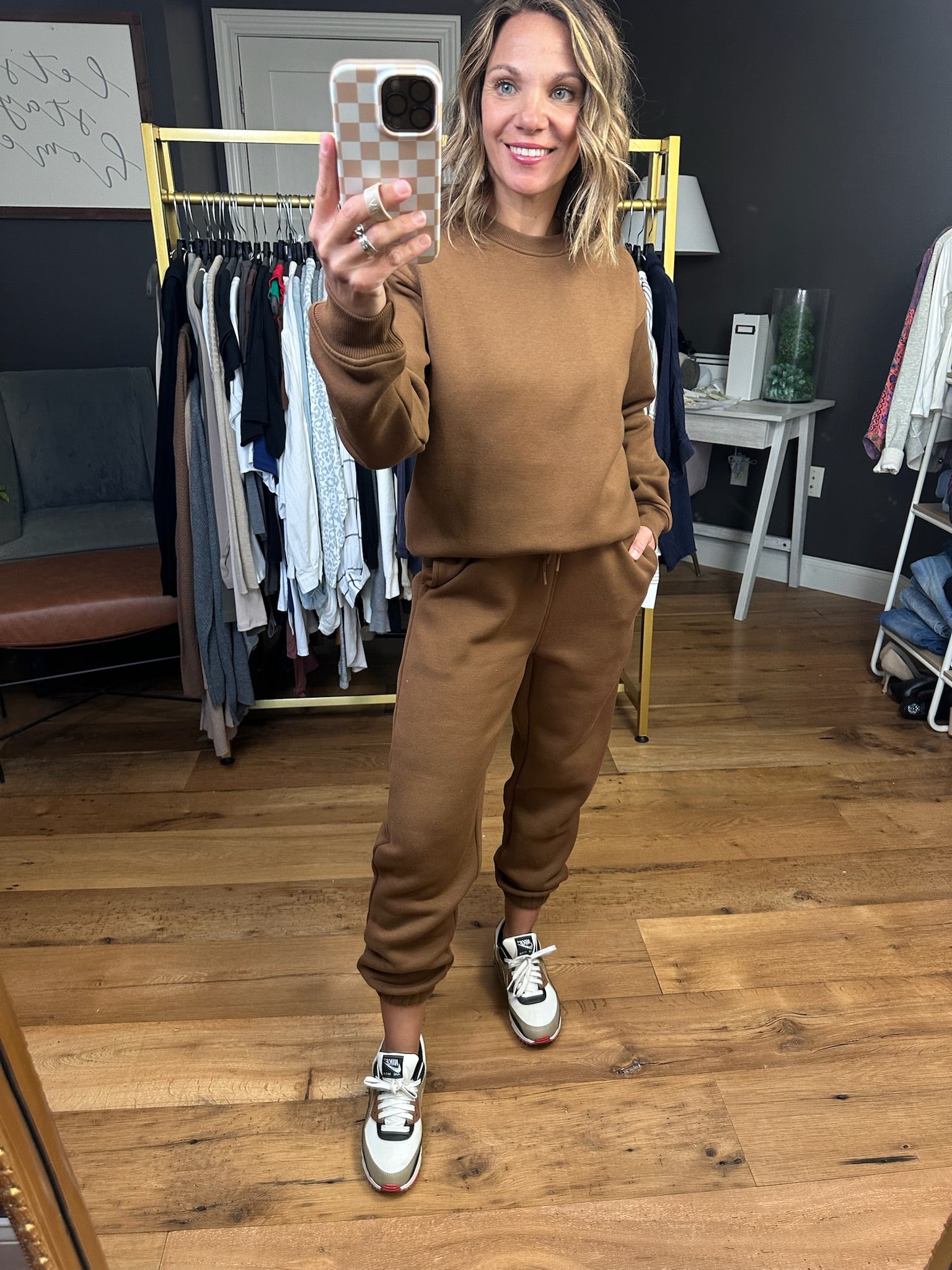 A Good Look Cropped Crew + Jogger Sweatpant Set - Cocoa Dust-Mono B-Anna Kaytes Boutique, Women's Fashion Boutique in Grinnell, Iowa