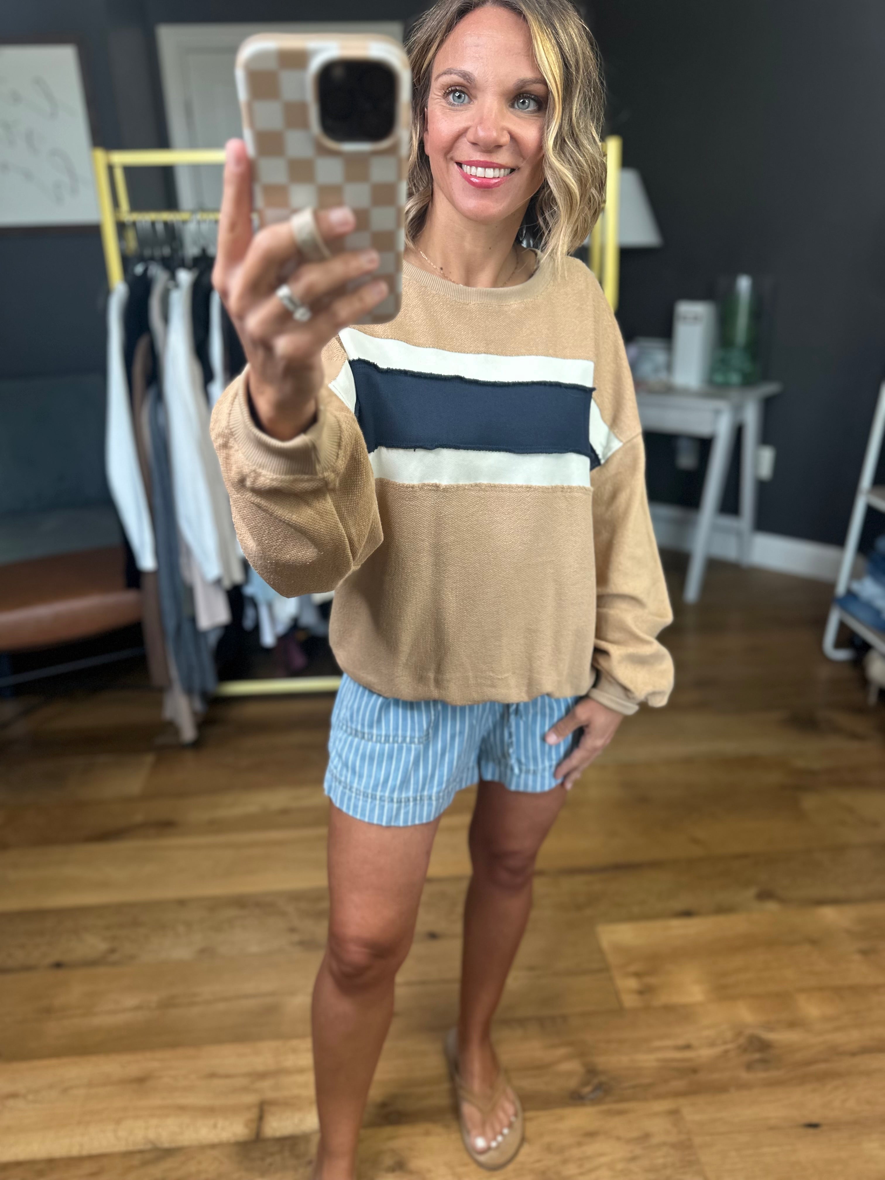 Rest Of Your Life Raw Patched Crewneck Sweatshirt - Tan-Aemi & Co-Anna Kaytes Boutique, Women's Fashion Boutique in Grinnell, Iowa