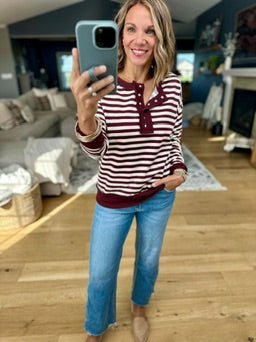 Cloud Nine Striped Henley Top-Staccato-Anna Kaytes Boutique, Women's Fashion Boutique in Grinnell, Iowa