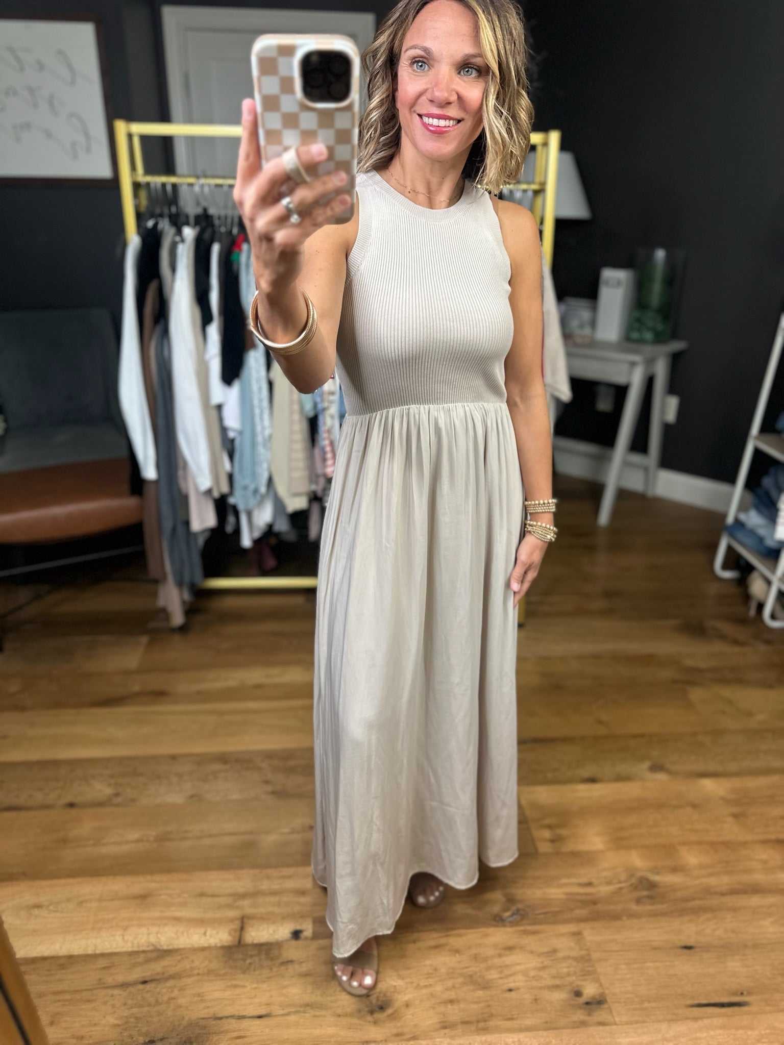 Sweetest Sunshine Textured Maxi Dress - Light Taupe-Blu Pepper-Anna Kaytes Boutique, Women's Fashion Boutique in Grinnell, Iowa
