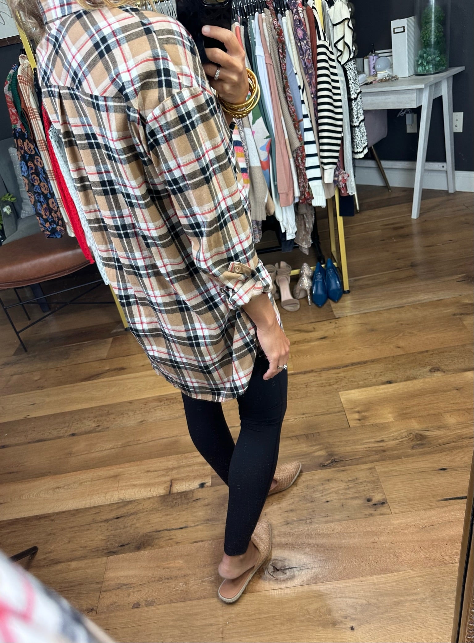 Live In Comfort Plaid Flannel Button-Down - Multiple Options-Long Sleeves-Vine & Love VT60455G-Anna Kaytes Boutique, Women's Fashion Boutique in Grinnell, Iowa