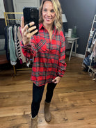 Reaching Out Plaid Button-Down - Red-Long Sleeves-La Miel SRT7807-21-Anna Kaytes Boutique, Women's Fashion Boutique in Grinnell, Iowa