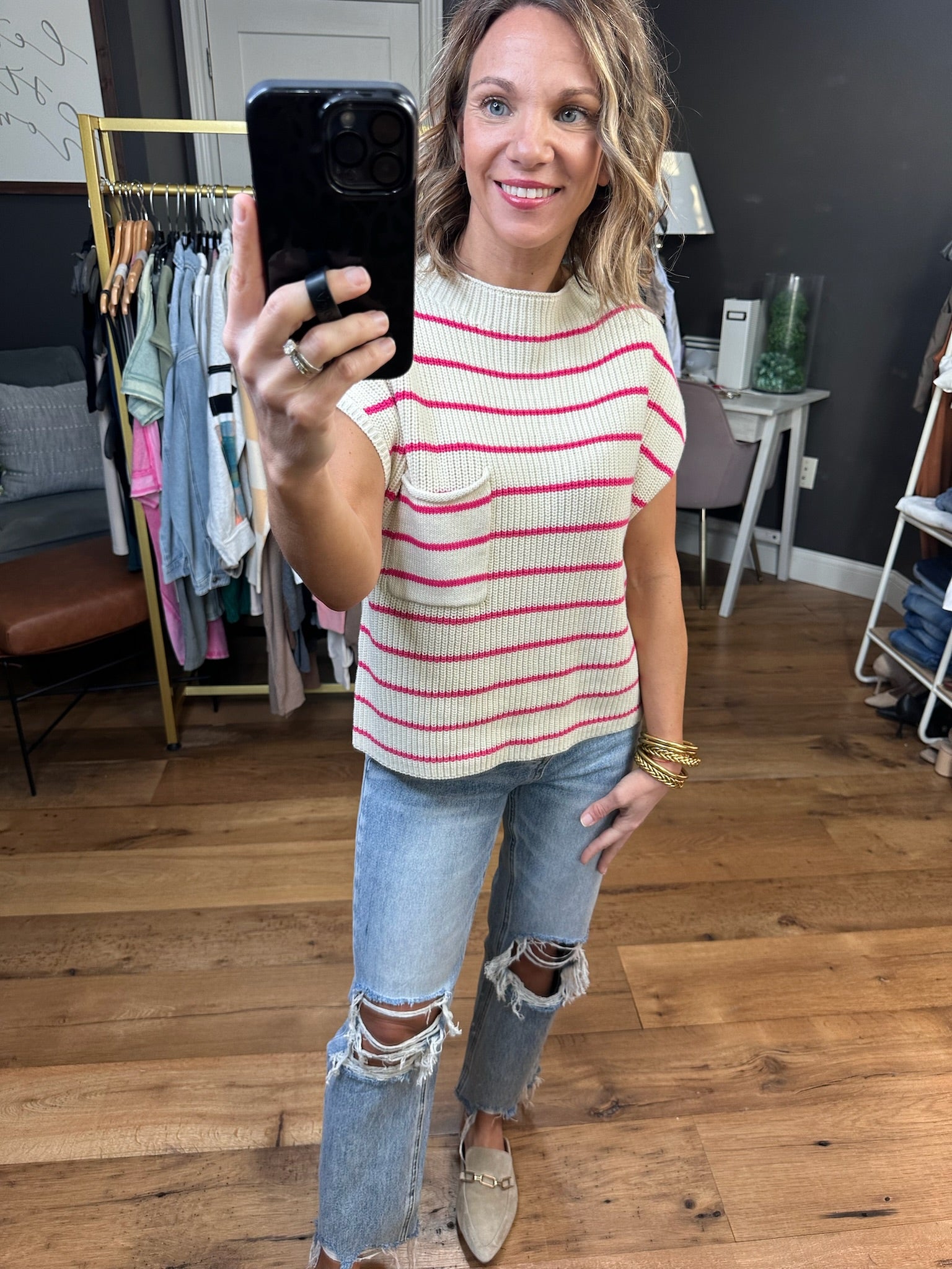 Here Comes The Sun Striped Knit Top - Multiple Options-Short Sleeves-By Together W1168-Anna Kaytes Boutique, Women's Fashion Boutique in Grinnell, Iowa