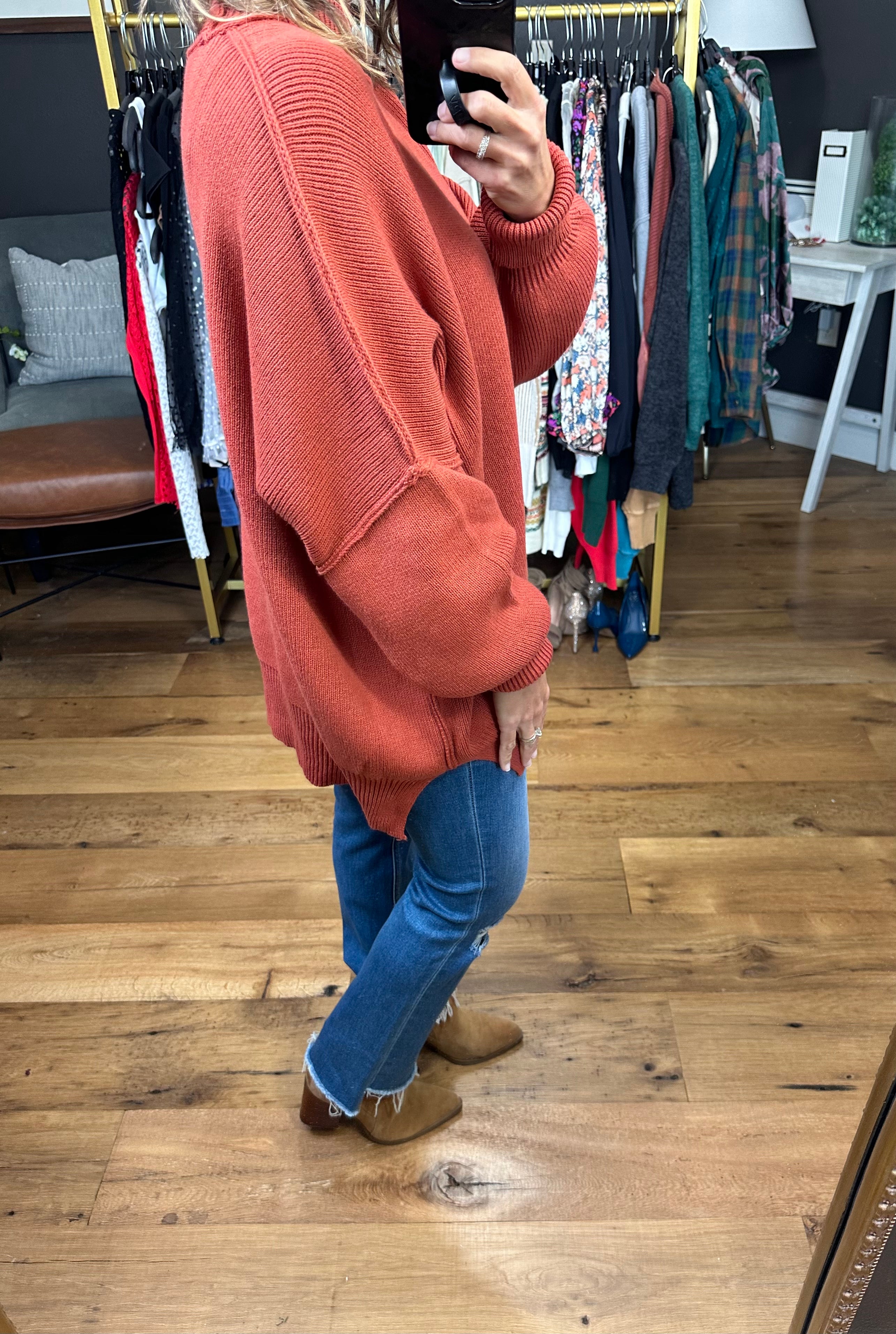 The Jaymes Mockneck Oversized Side Slit Exposed Seam Sweater