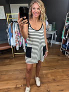 Summer Essence Striped Romper Dress - Black-Rompers-Bucketlist-Anna Kaytes Boutique, Women's Fashion Boutique in Grinnell, Iowa