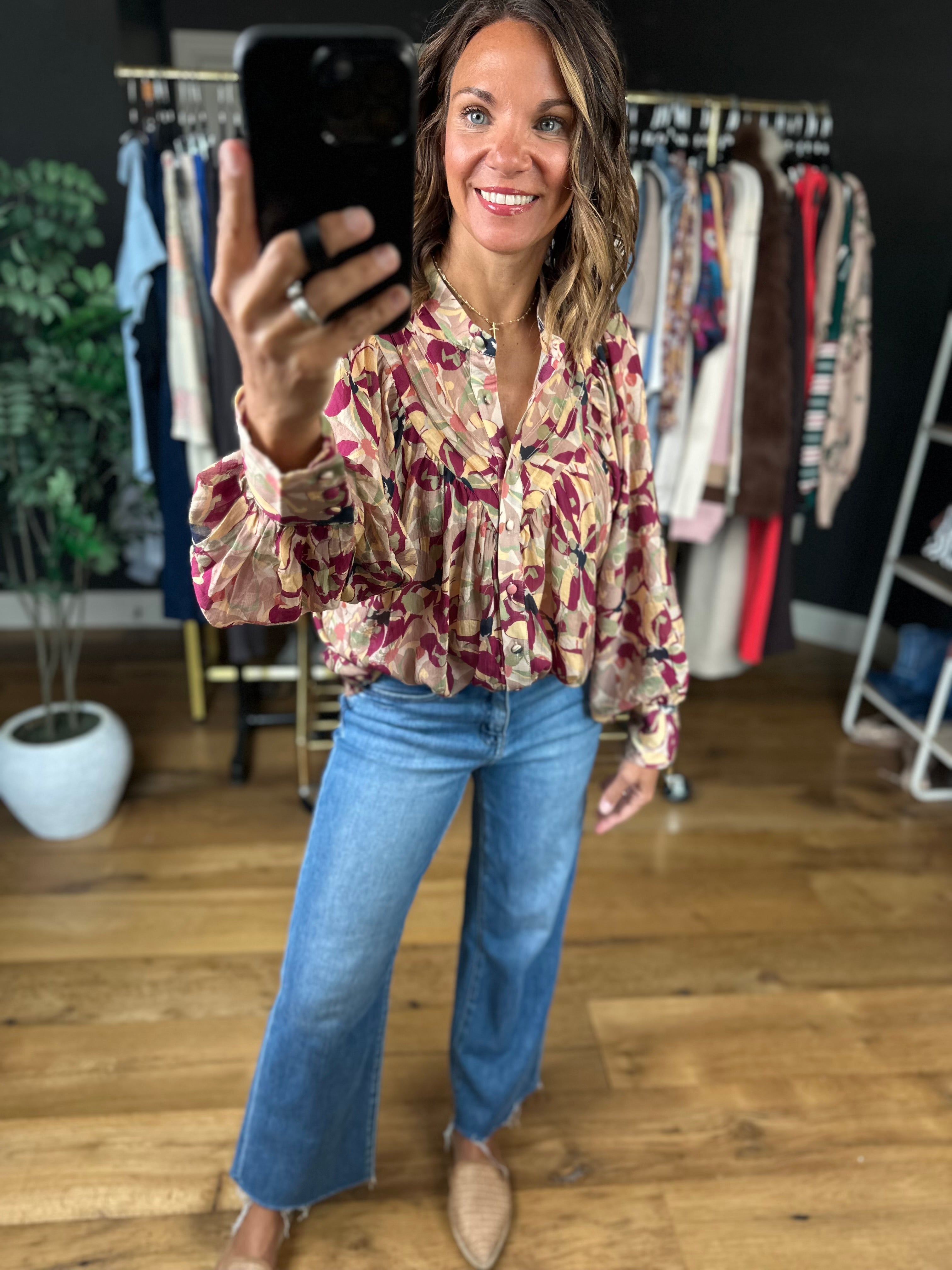 Time Goes By Patterned Top-Long Sleeves-ee:some-Anna Kaytes Boutique, Women's Fashion Boutique in Grinnell, Iowa