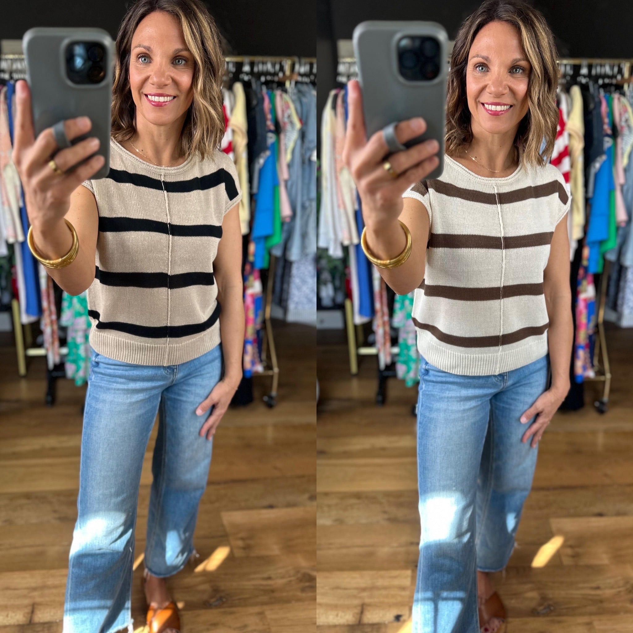 Say So Striped Knit Top-Short Sleeves-Blu Pepper-Anna Kaytes Boutique, Women's Fashion Boutique in Grinnell, Iowa