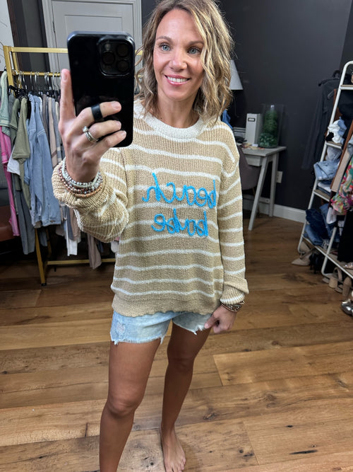 Beach Mode Knit Striped Sweater - Taupe/Ivory-Wishlist wL23-8214-Anna Kaytes Boutique, Women's Fashion Boutique in Grinnell, Iowa