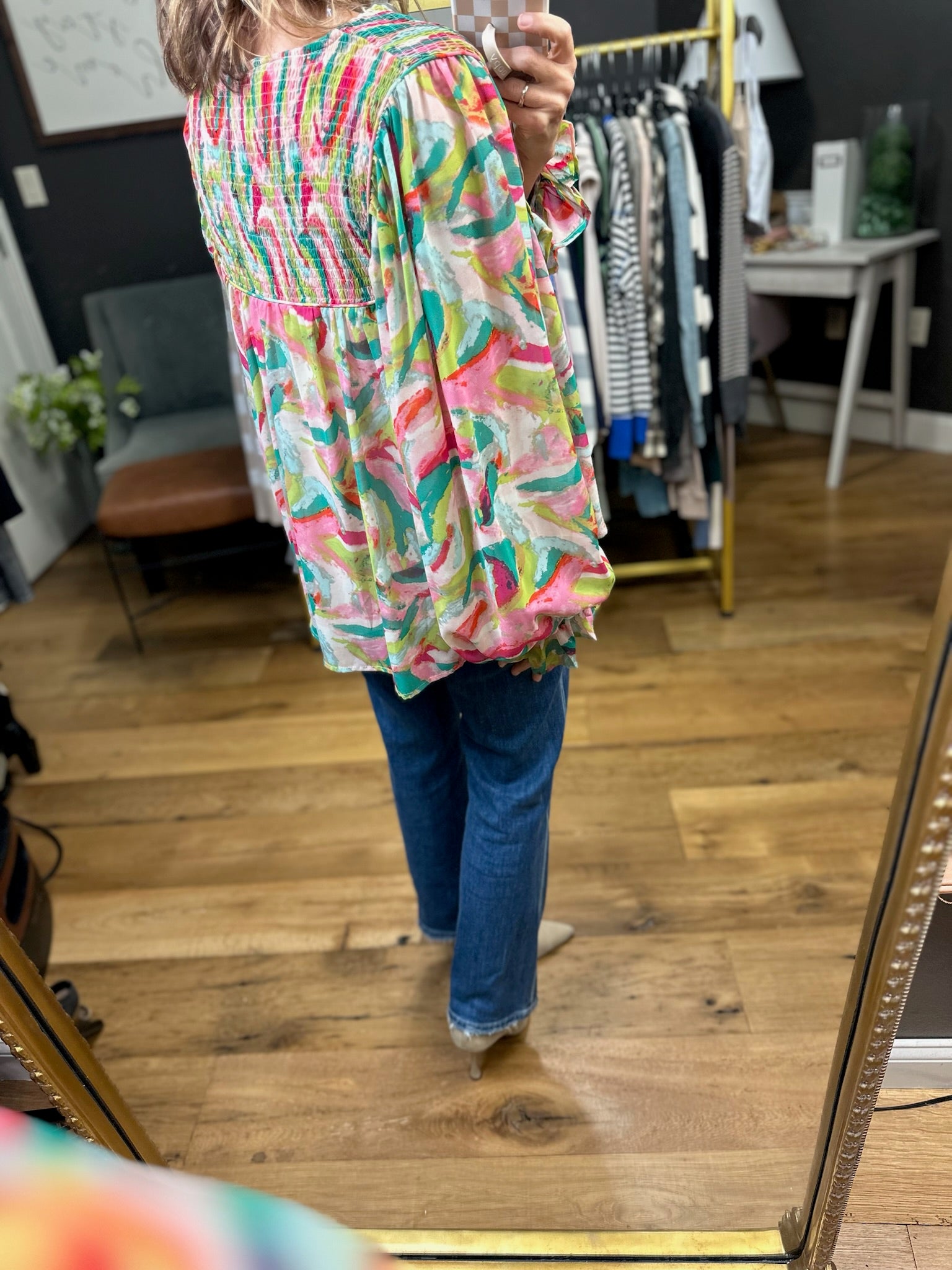 The Tilly Patterned Top - Pink/Green-Entro-Anna Kaytes Boutique, Women's Fashion Boutique in Grinnell, Iowa