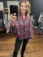 At Your Best Patterned Balloon Sleeve Top With Mock Cuff Detail - Black-Long Sleeves-Eesome TK7965-Anna Kaytes Boutique, Women's Fashion Boutique in Grinnell, Iowa