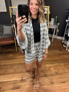 Count Me In Patterned Short + Button-Down Top Set - Black/Ivory-Shorts-Entro T20468 P20469-Anna Kaytes Boutique, Women's Fashion Boutique in Grinnell, Iowa