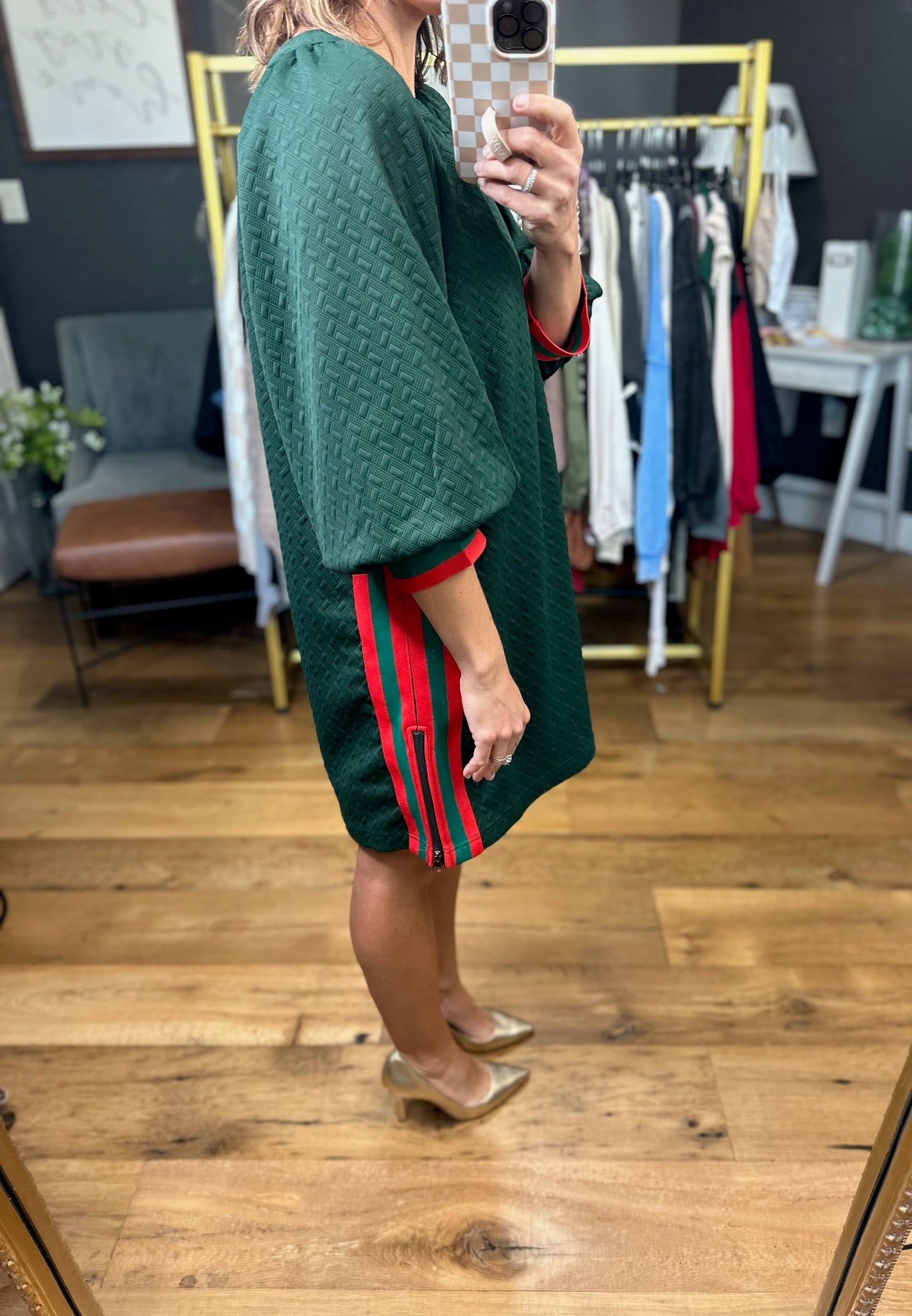 City Streets Balloon Sleeve Shift Dress - Hunter Green-Entro-Anna Kaytes Boutique, Women's Fashion Boutique in Grinnell, Iowa