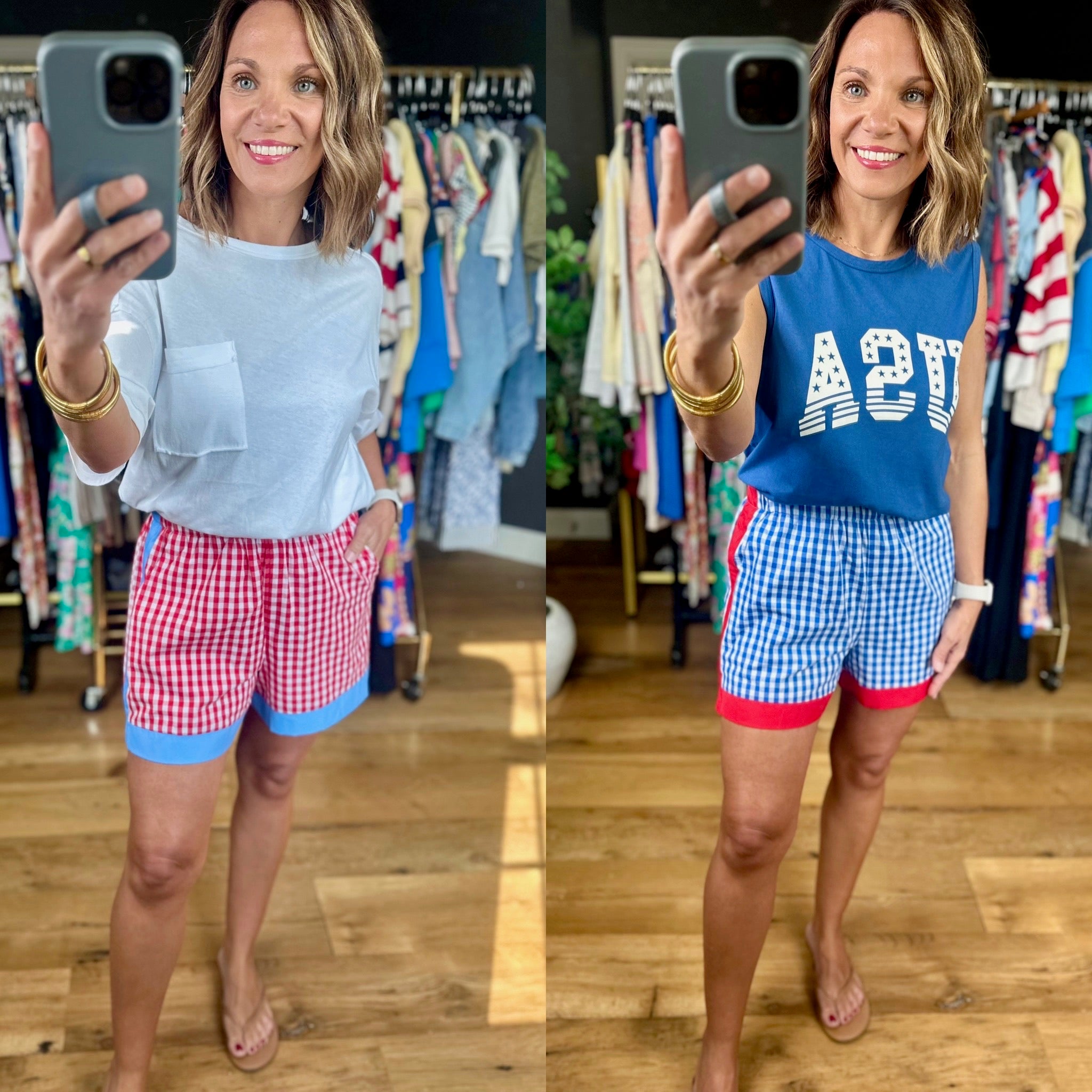 The Americana Plaid Shorts-Shorts-Entro-Anna Kaytes Boutique, Women's Fashion Boutique in Grinnell, Iowa