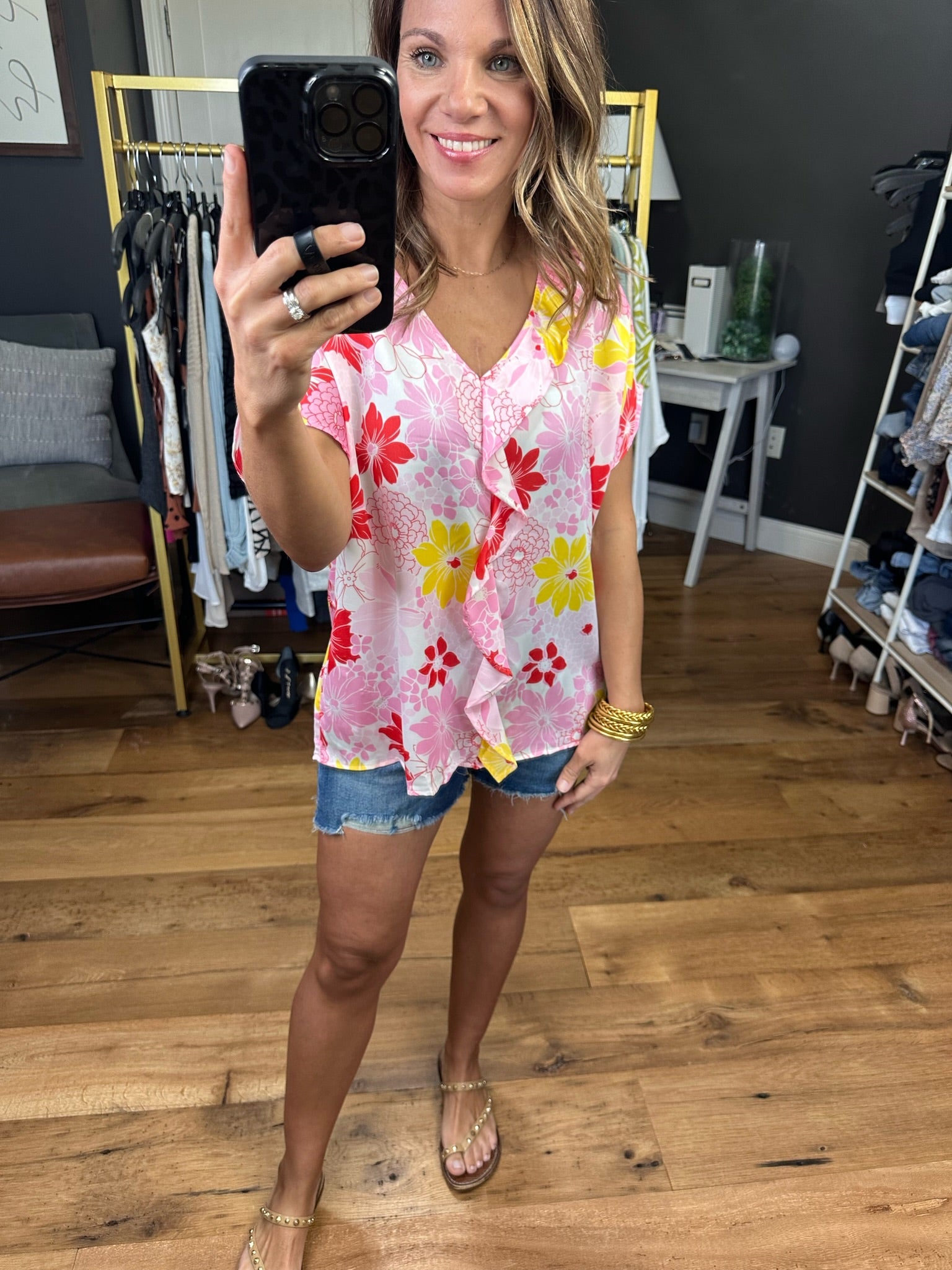 Feeling Bold Floral Top With Flutter Detail - Multiple Options-Short Sleeves-Entro 7002-Anna Kaytes Boutique, Women's Fashion Boutique in Grinnell, Iowa