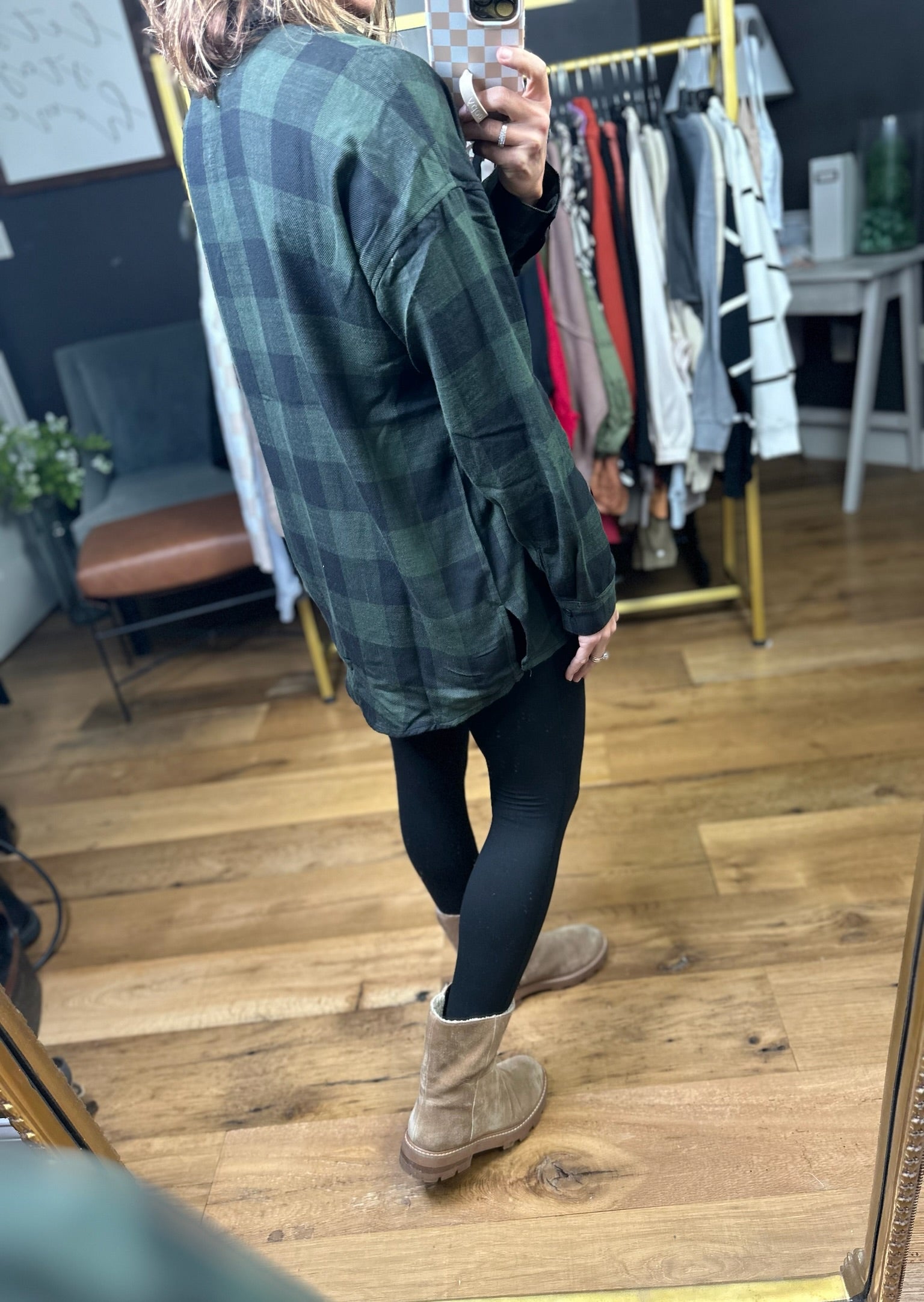 Find My Way Plaid Button-Down Top - Hunter-Be Cool-Anna Kaytes Boutique, Women's Fashion Boutique in Grinnell, Iowa