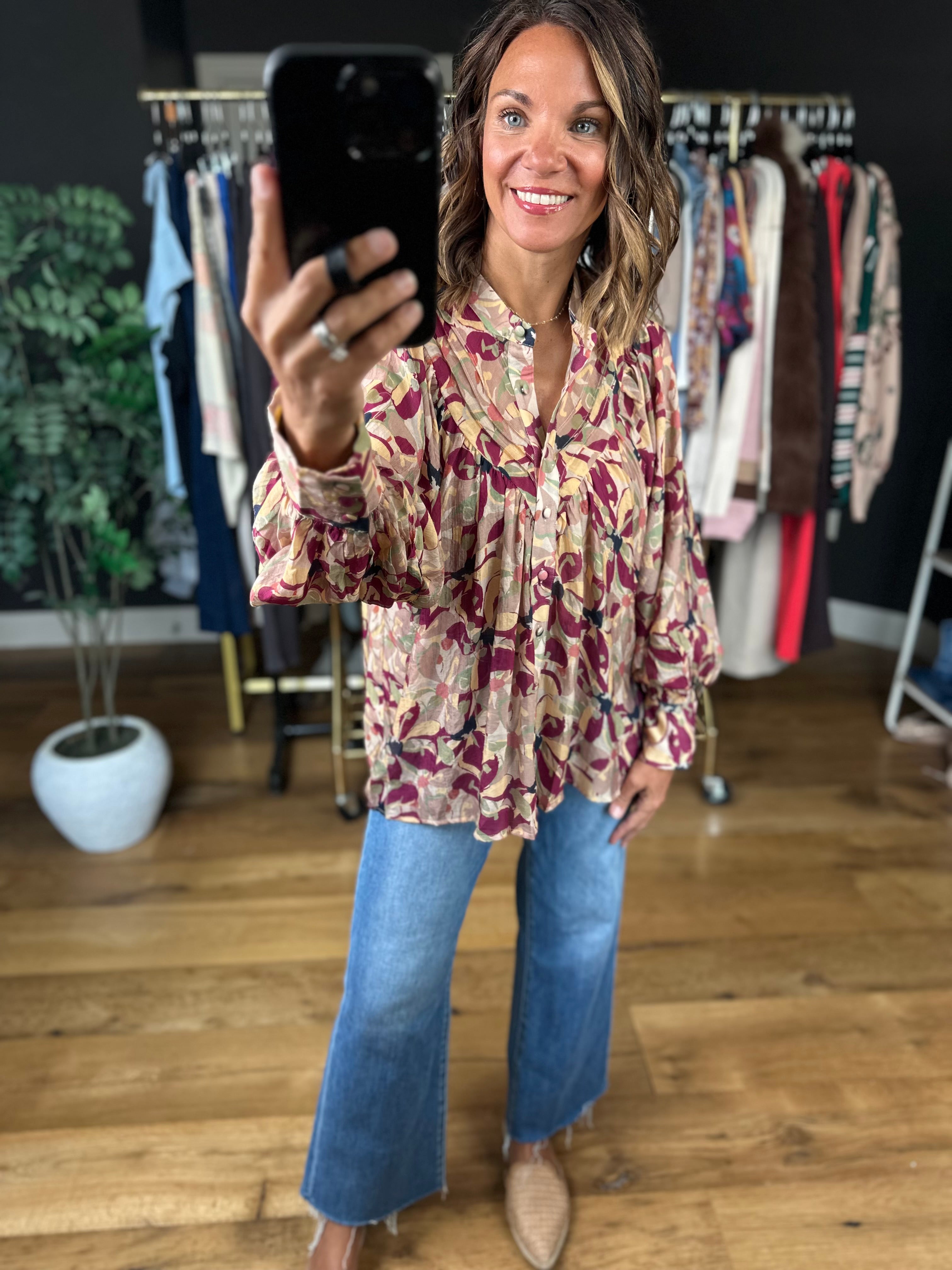 Time Goes By Patterned Top-Long Sleeves-ee:some-Anna Kaytes Boutique, Women's Fashion Boutique in Grinnell, Iowa