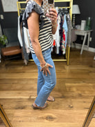 New To Town Striped Flutter Sleeve Top - Charcoal-Staccato-Anna Kaytes Boutique, Women's Fashion Boutique in Grinnell, Iowa