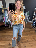 Giving Your Best Watercolor Floral Top - Yellow-Short Sleeves-Les Amis T1502-A-Anna Kaytes Boutique, Women's Fashion Boutique in Grinnell, Iowa