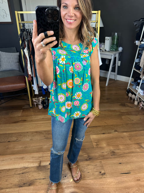 Sweet Feelings Floral Top - Emerald-Andree By Unit 18517-3-Anna Kaytes Boutique, Women's Fashion Boutique in Grinnell, Iowa