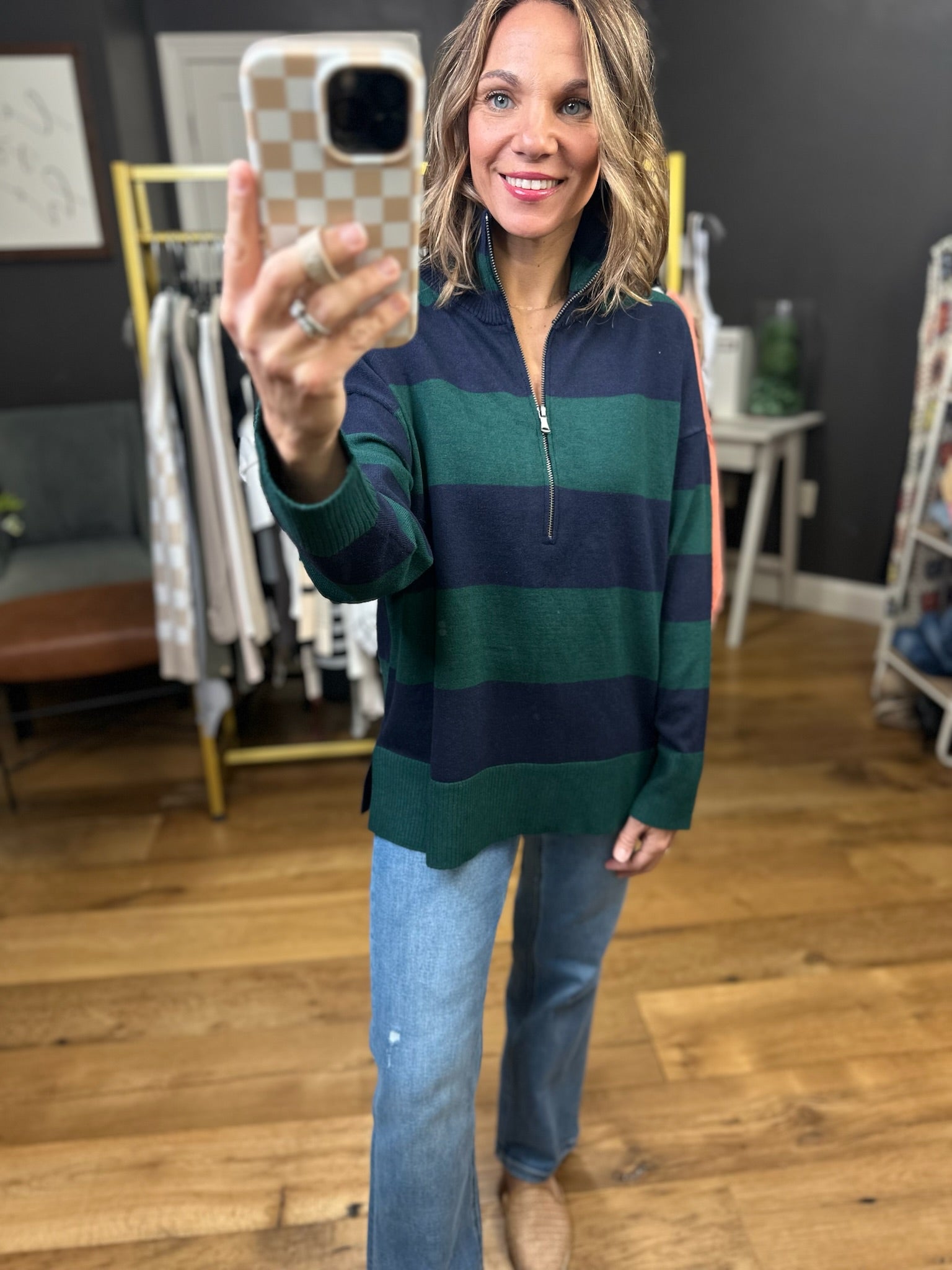 All The Way Striped Zipper Sweater - Multiple Options-Blu Pepper-Anna Kaytes Boutique, Women's Fashion Boutique in Grinnell, Iowa