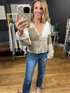 The Micah Contrast Cardigan - Taupe Multi-Blu Pepper-Anna Kaytes Boutique, Women's Fashion Boutique in Grinnell, Iowa