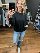 Back In Black Scuba Sweatshirt With Pockets - Black-Sweaters-Wasabi & Mint WMT3194-Anna Kaytes Boutique, Women's Fashion Boutique in Grinnell, Iowa