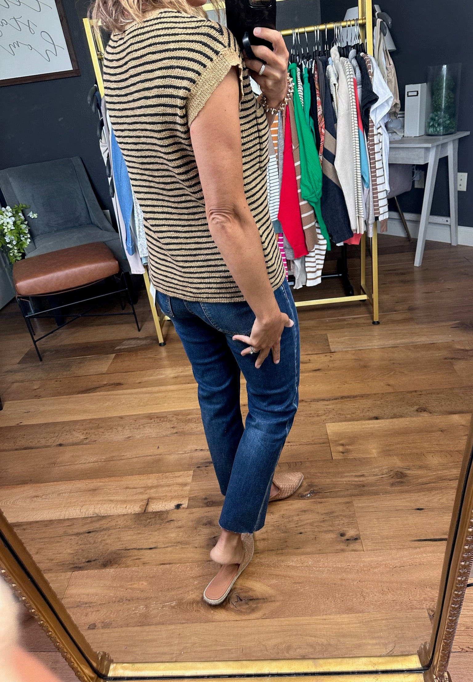 Near You Striped Pocket Knit Top - Camel/Black-Short Sleeves-Thread & Supply-Anna Kaytes Boutique, Women's Fashion Boutique in Grinnell, Iowa