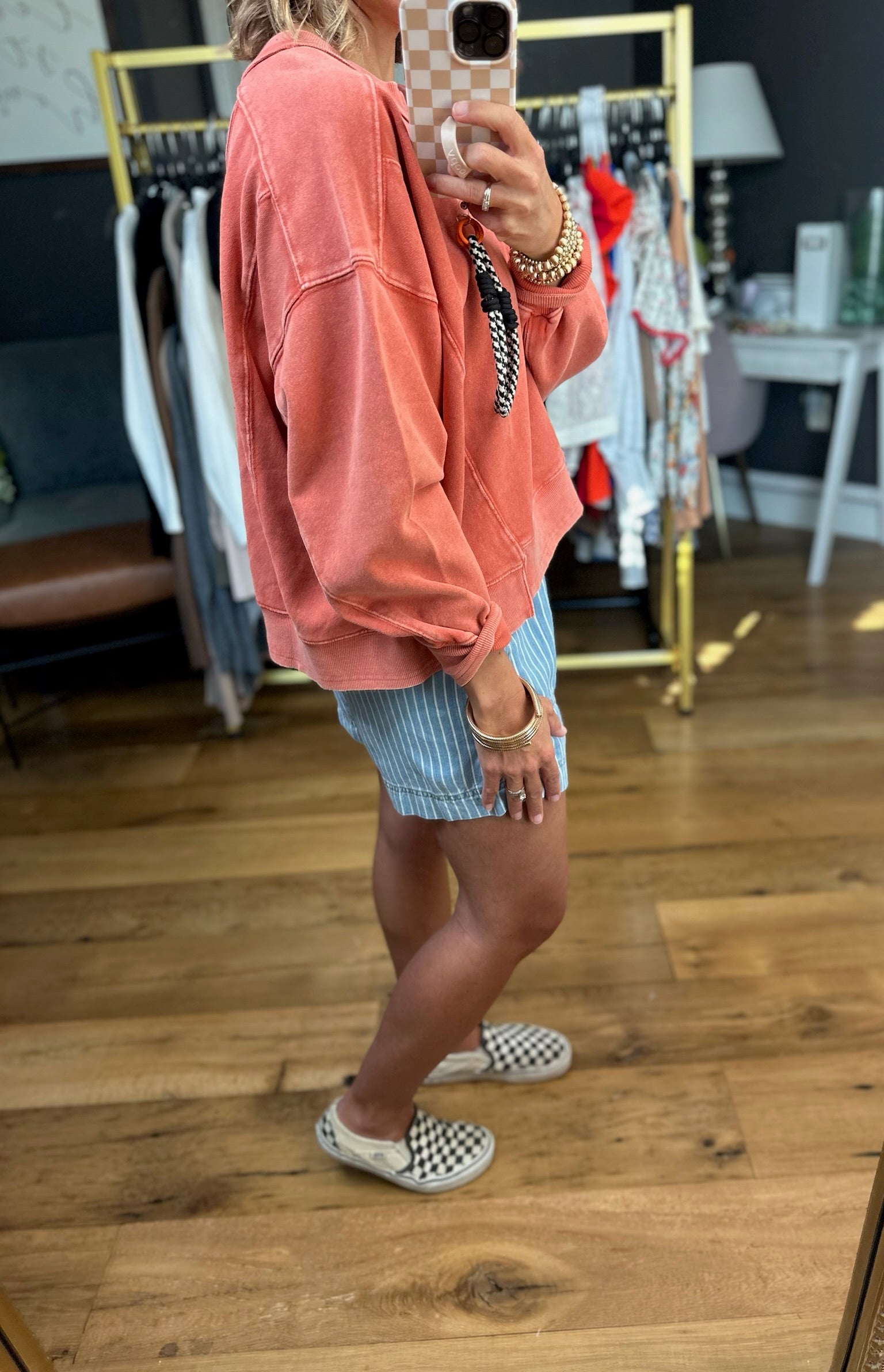 More Important Raw Hem Crewneck Top - Burnt Orange-Easel-Anna Kaytes Boutique, Women's Fashion Boutique in Grinnell, Iowa