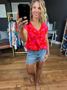 Sweetest Summer V-Neck Floral Top - Red Mix-Short Sleeves-Jodifl-Anna Kaytes Boutique, Women's Fashion Boutique in Grinnell, Iowa