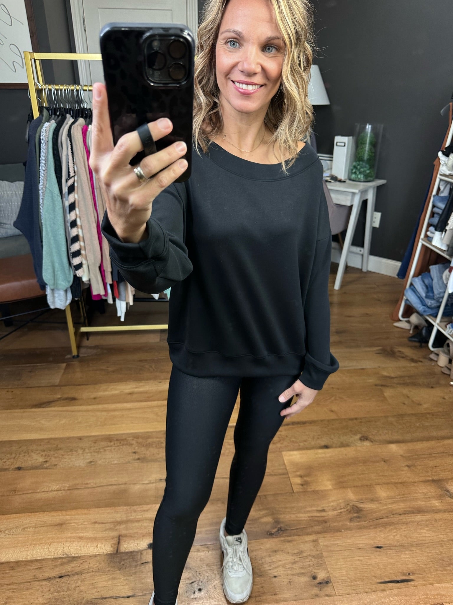 Back In Black Scuba Sweatshirt With Pockets - Black-Sweaters-Wasabi & Mint WMT3194-Anna Kaytes Boutique, Women's Fashion Boutique in Grinnell, Iowa