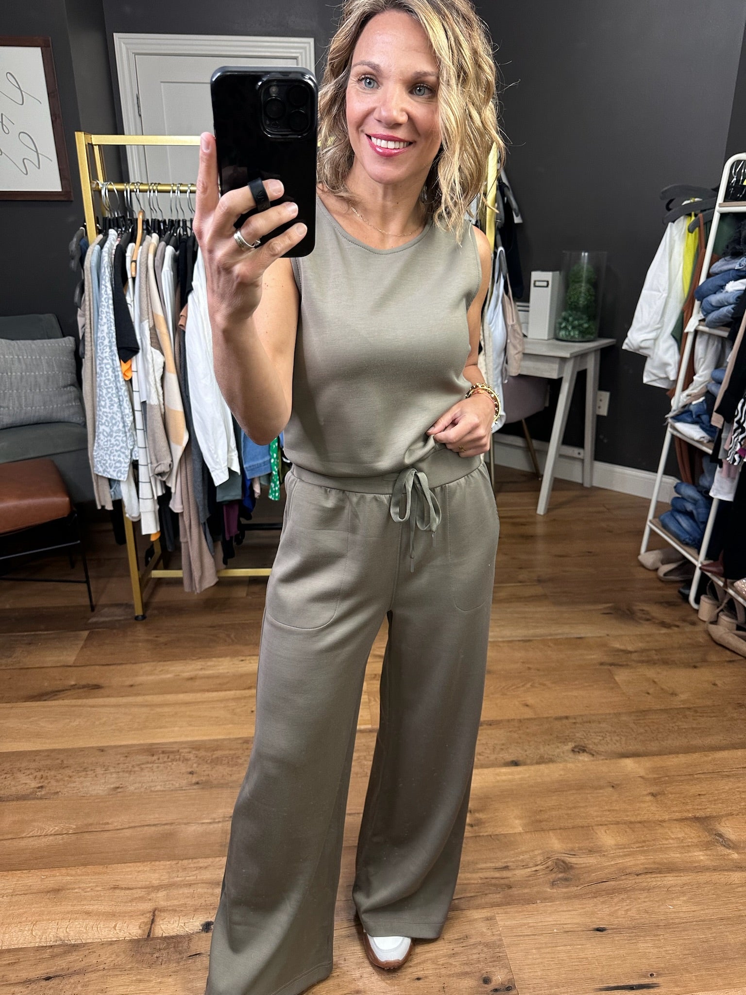 Someday I Will Tie Waist Jumpsuit - Olive-Jumpsuits-Anna Kaytes Boutique-Anna Kaytes Boutique, Women's Fashion Boutique in Grinnell, Iowa