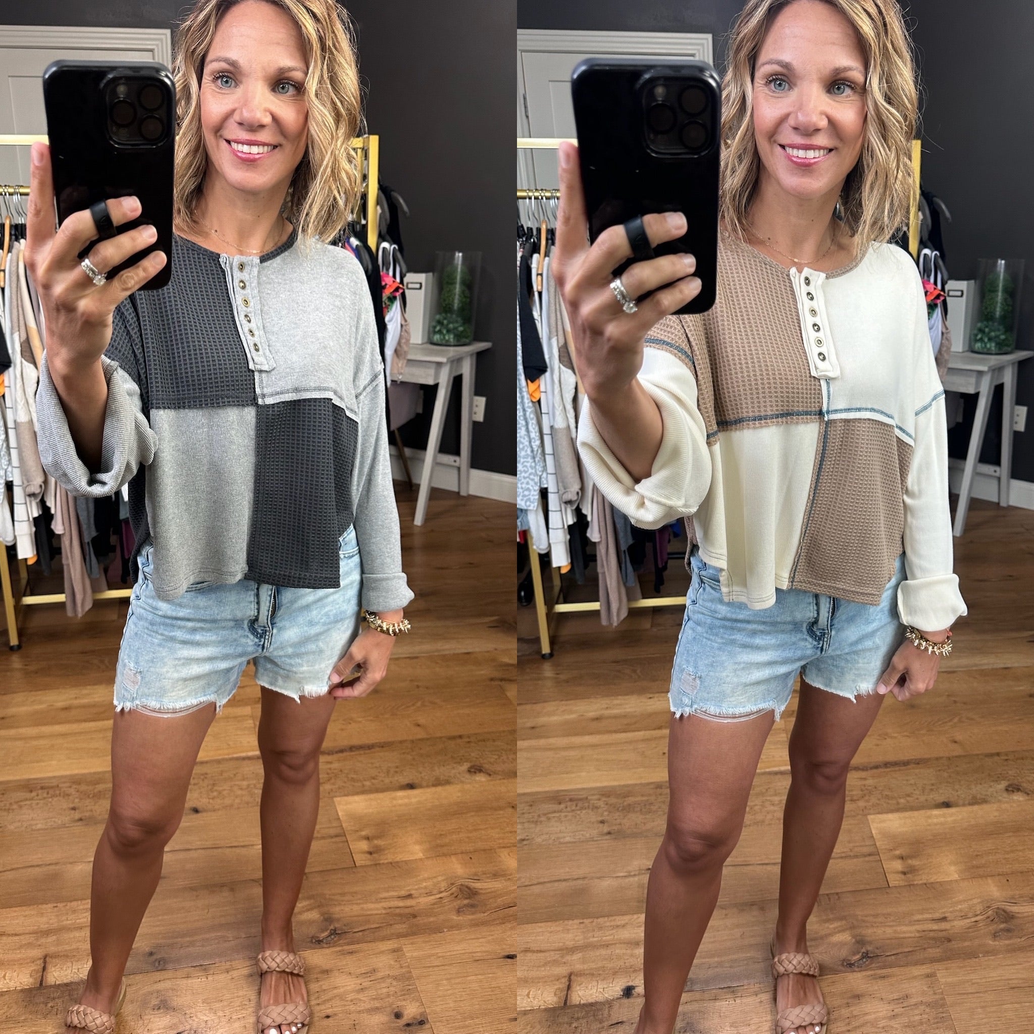 Make A Suggestion Waffle Henley Top - Multiple Options-Long Sleeves-POL SMT2173-Anna Kaytes Boutique, Women's Fashion Boutique in Grinnell, Iowa