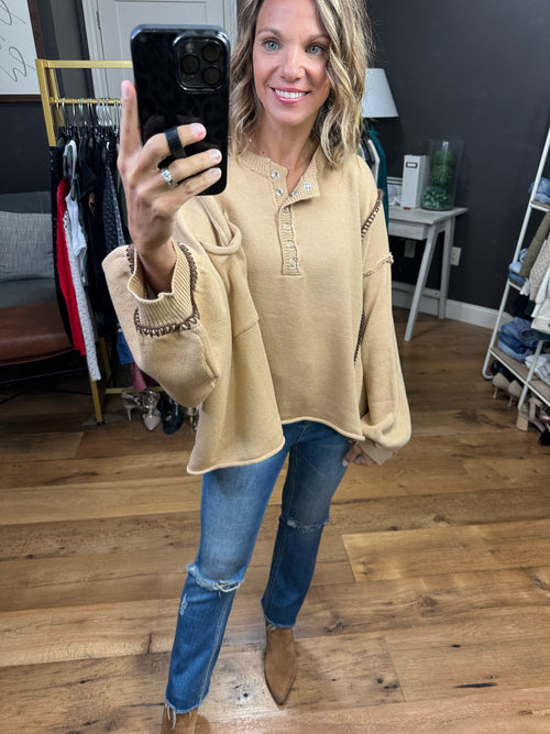 Love at First Sight Oversized Sweater With Chunky Hem Detail - Camel