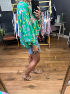 See Things Through Floral Button-Down Top - Green-Short Sleeves-Fate-Anna Kaytes Boutique, Women's Fashion Boutique in Grinnell, Iowa