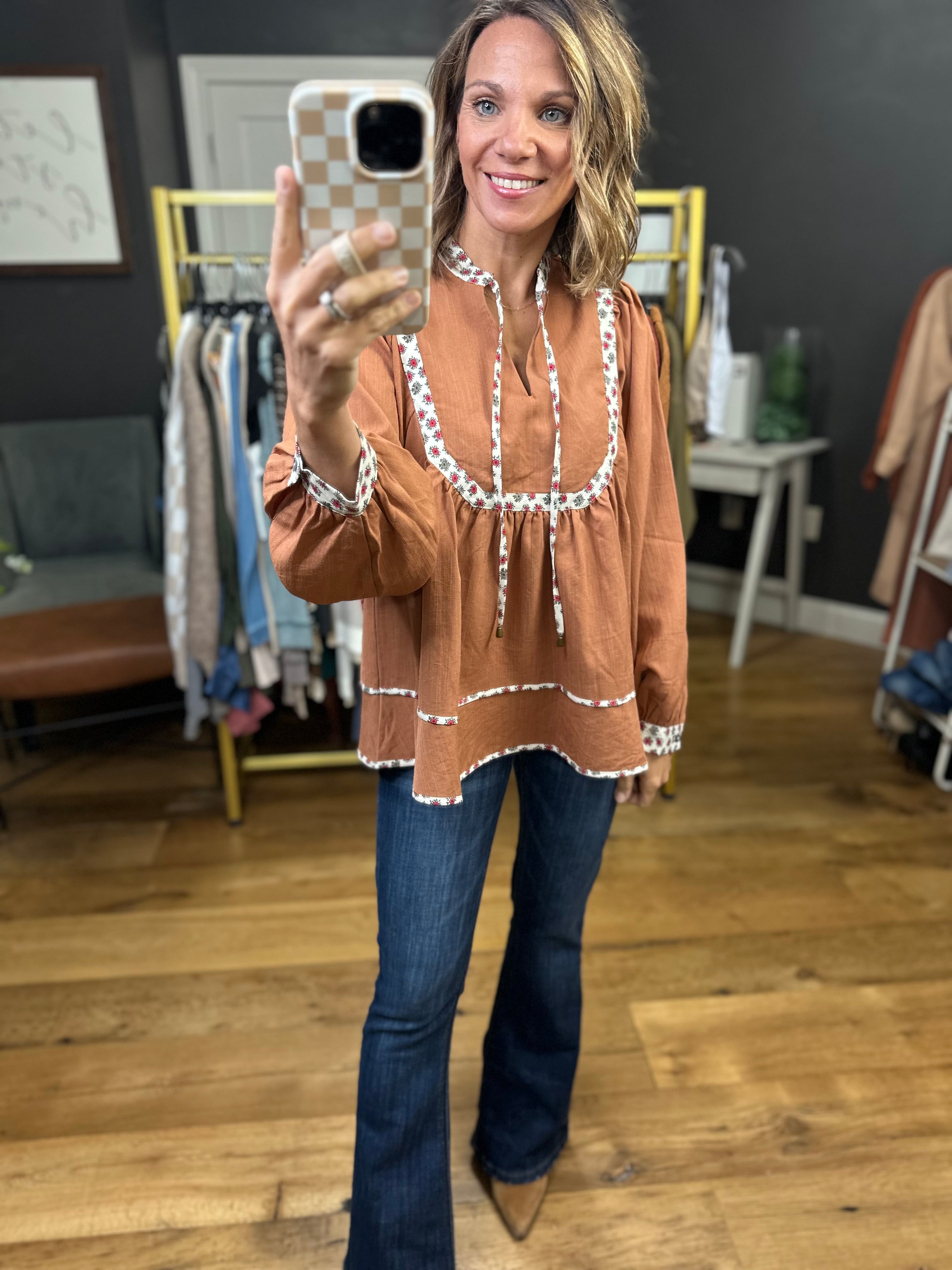 Grace Long sleeve top with floral trim - multiple colors-Entro-Anna Kaytes Boutique, Women's Fashion Boutique in Grinnell, Iowa