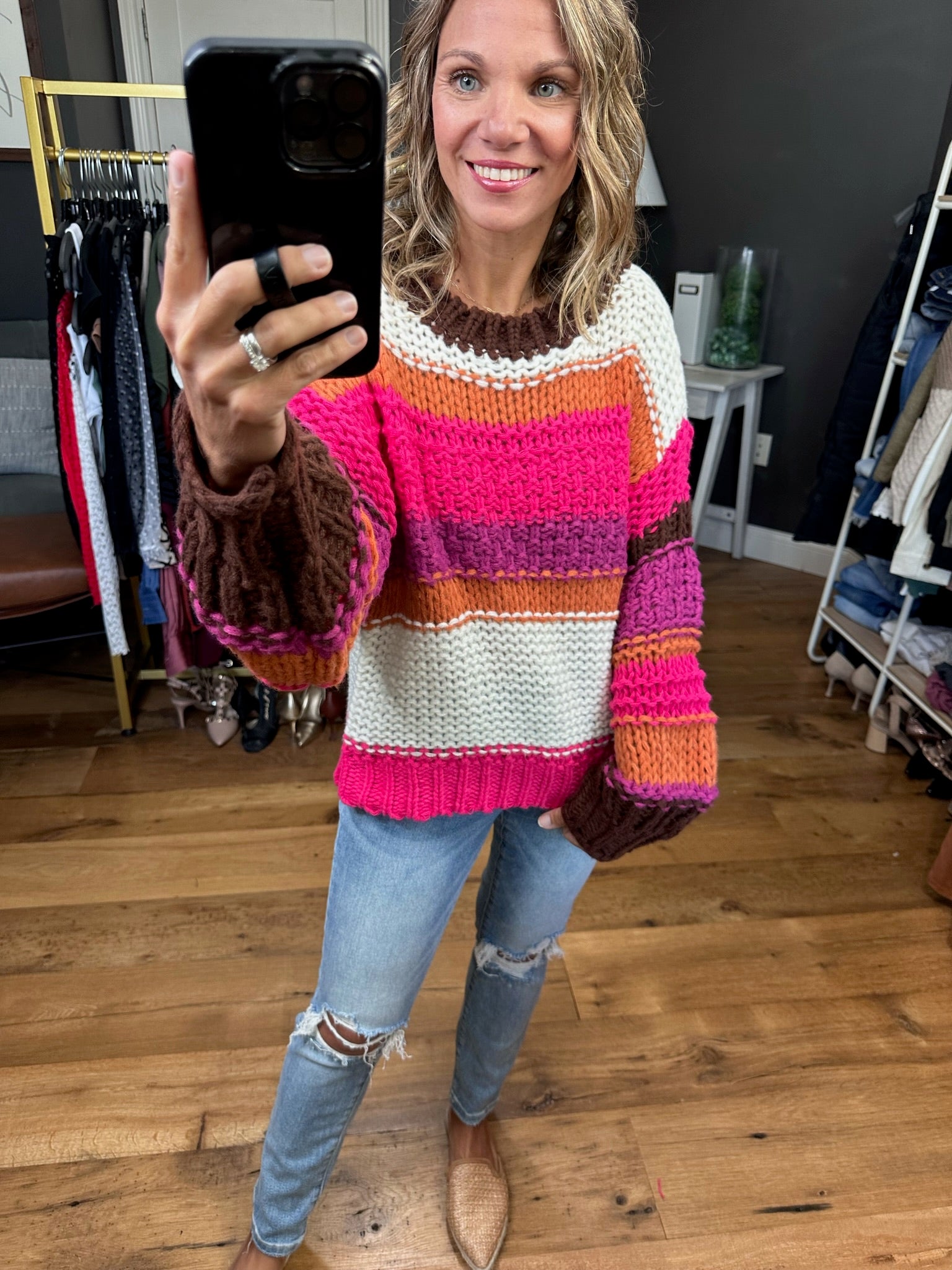 Does It That Way Chunky Knit Sweater - Pink Combo