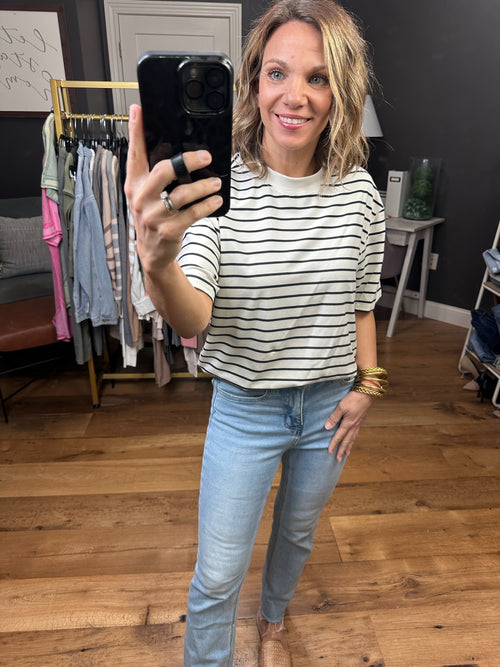 Fooled Me Striped Tee - Ivory/Black-The Weekend Thread & SUpply T3162TSWK-Anna Kaytes Boutique, Women's Fashion Boutique in Grinnell, Iowa