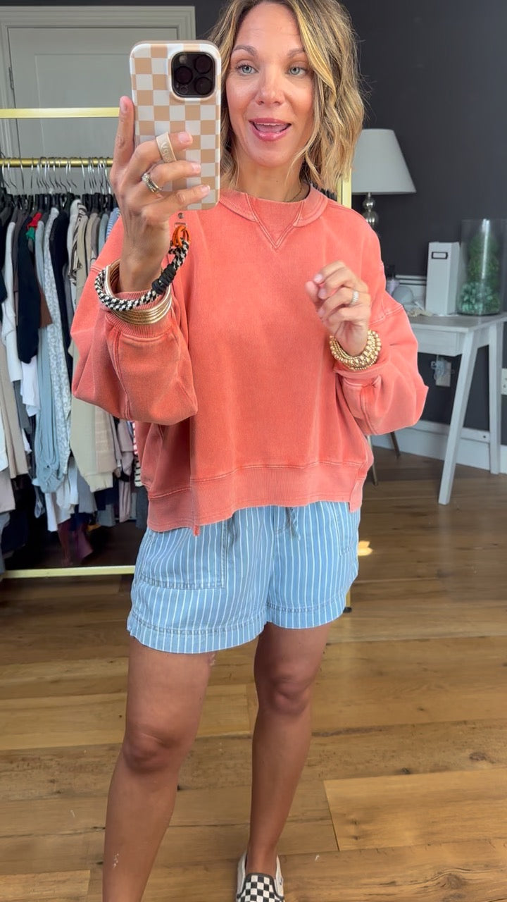 More Important Raw Hem Crewneck Top - Burnt Orange-Easel-Anna Kaytes Boutique, Women's Fashion Boutique in Grinnell, Iowa