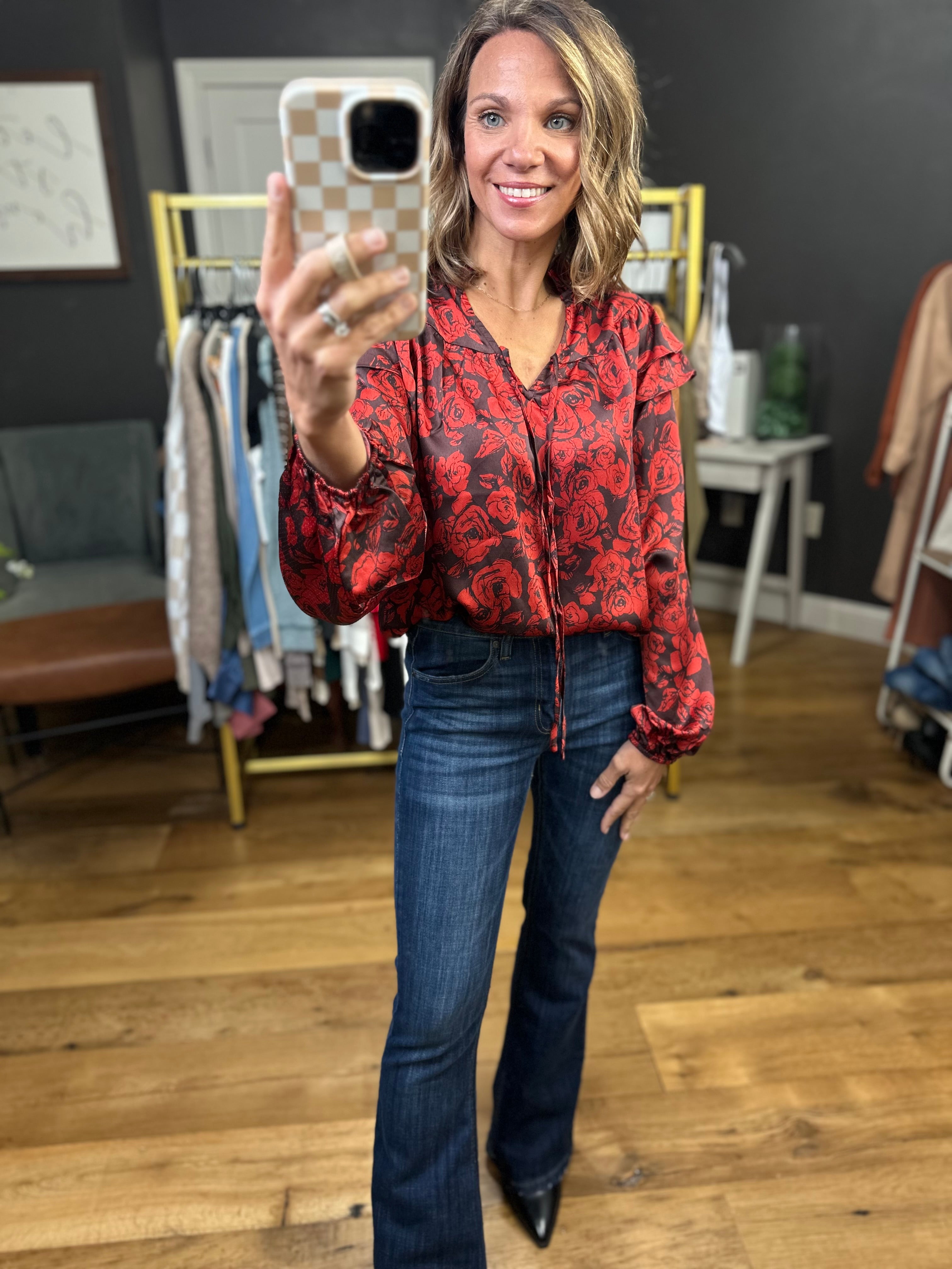 Addison Rust Floral Top with Ruffle Detail-Anna Kaytes Boutique-Anna Kaytes Boutique, Women's Fashion Boutique in Grinnell, Iowa