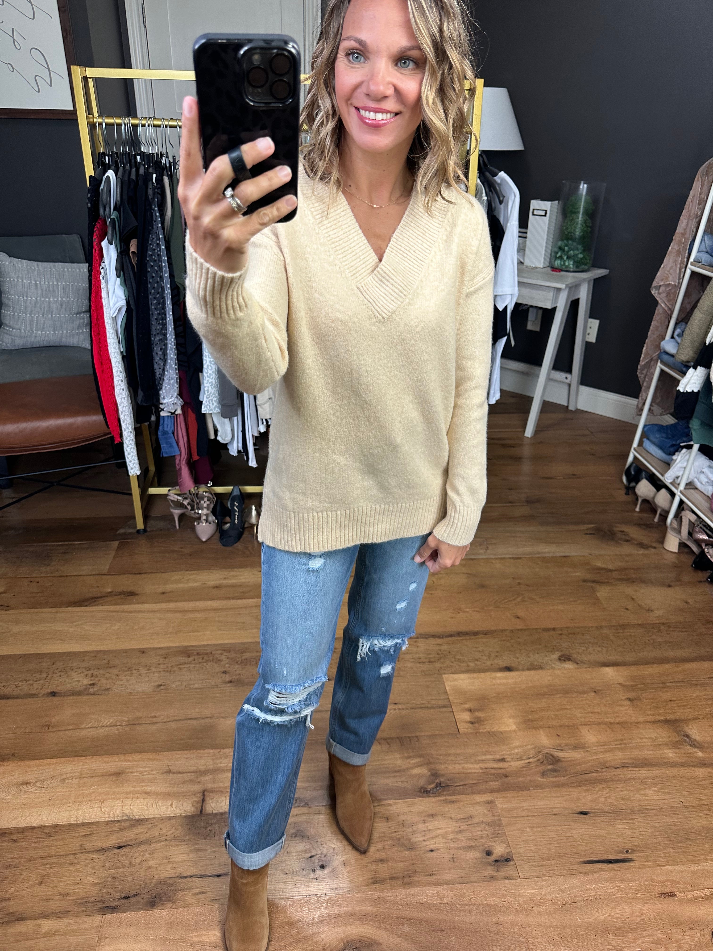 Welcome Home V-Neck Textured Sweater - Taupe