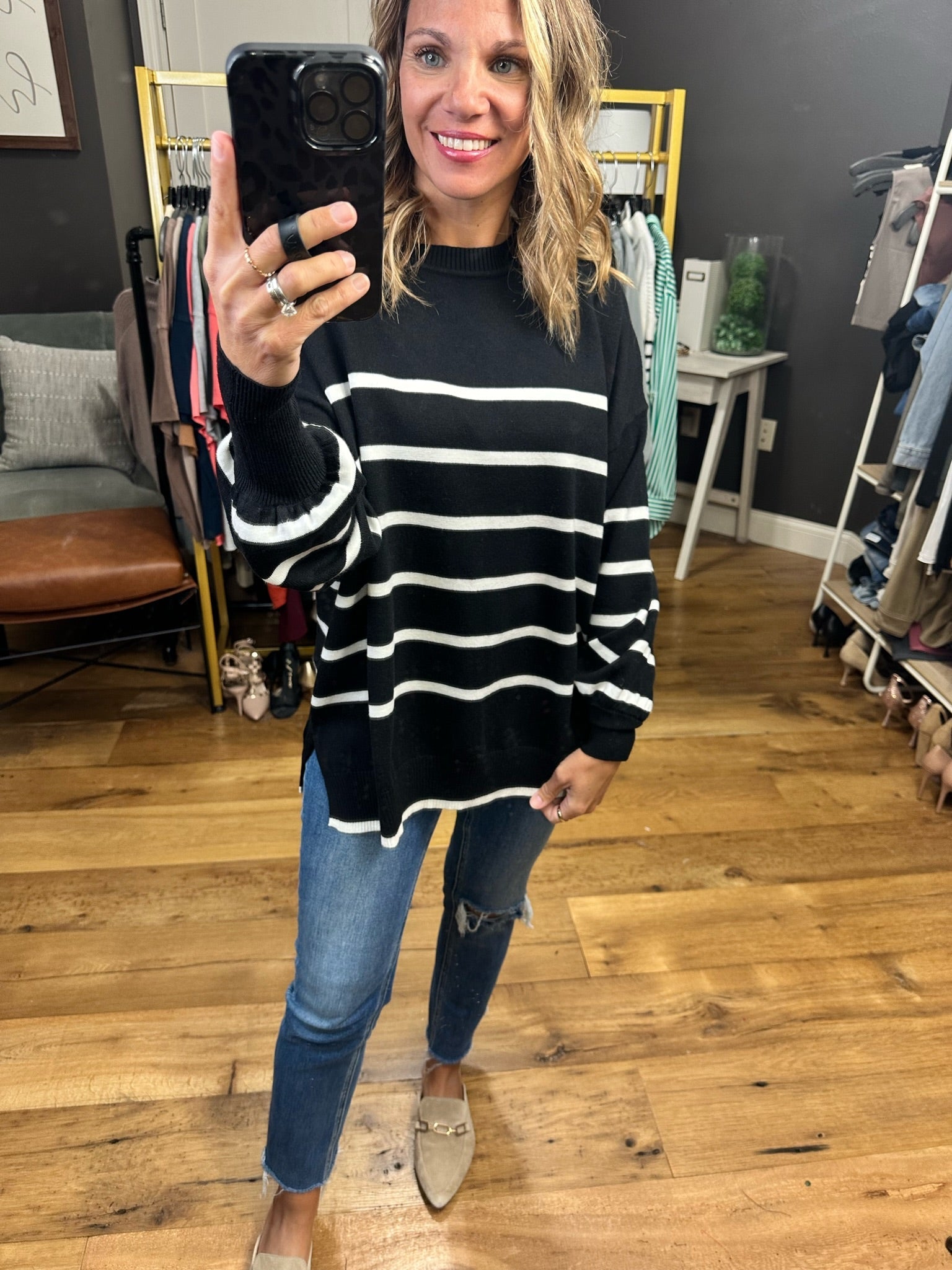 Just The Same Striped Sweater - Black-Sweaters-Vine & Love VT60608-Anna Kaytes Boutique, Women's Fashion Boutique in Grinnell, Iowa