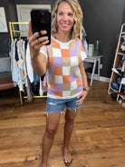 Kind of Like This Geometric Knit Top - Orange Lavender-Short Sleeves-Staccato-Anna Kaytes Boutique, Women's Fashion Boutique in Grinnell, Iowa