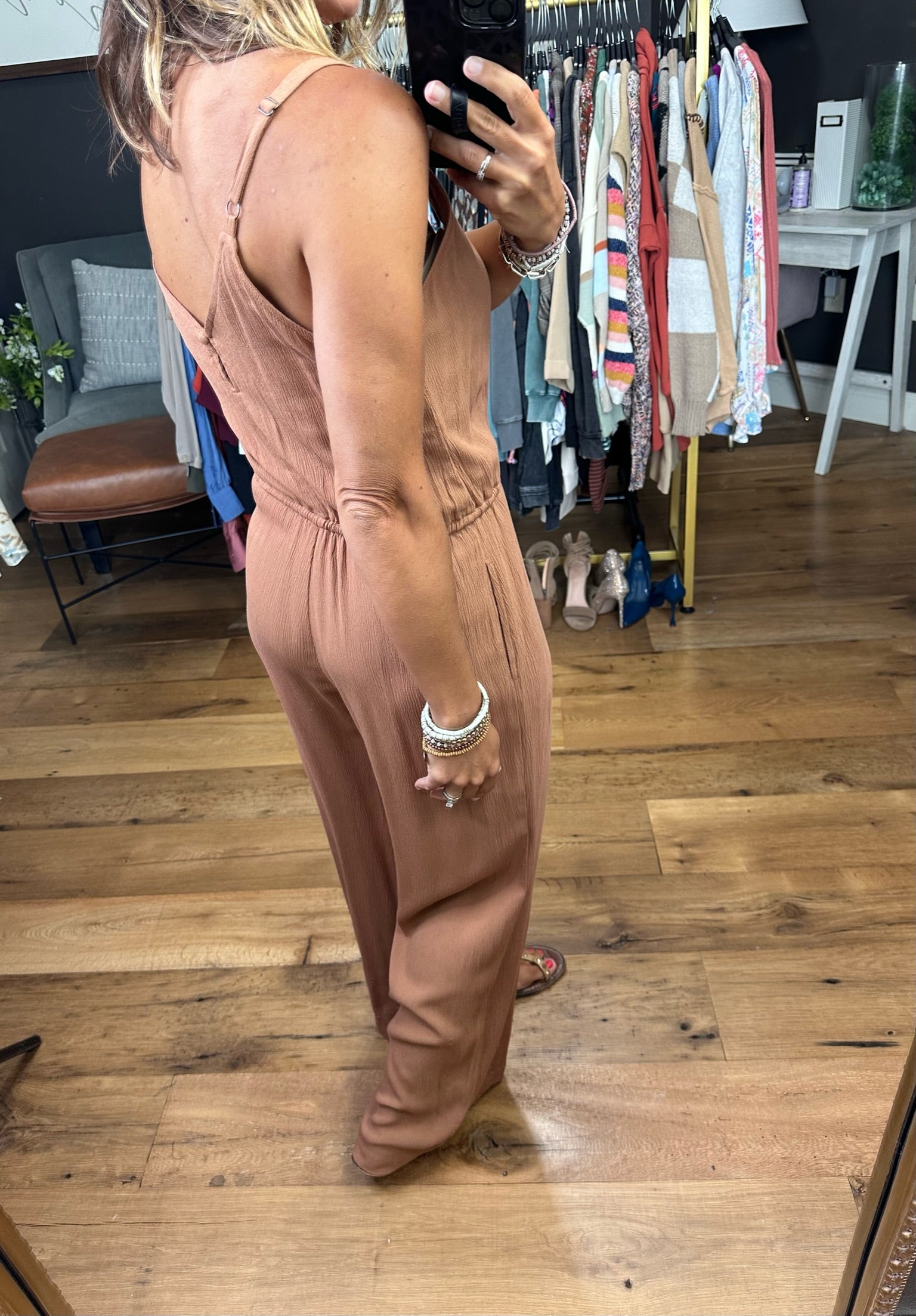 Middle Ground Wide-Leg Jumpsuit - Toffee