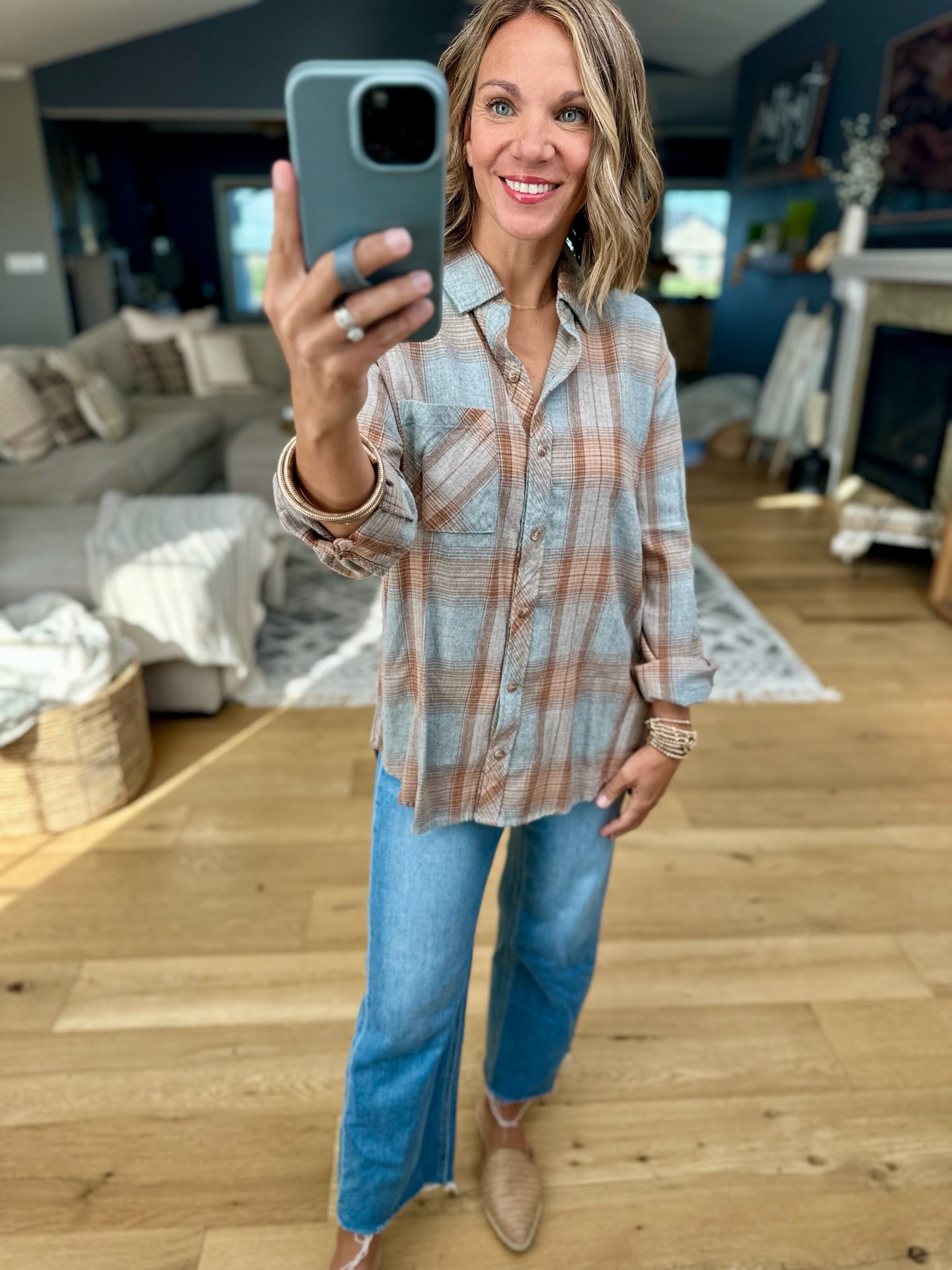 Right Time, Right Place Plaid Button-Down Top-Be cool-Anna Kaytes Boutique, Women's Fashion Boutique in Grinnell, Iowa