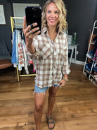 Visions of Fall Plaid Button-Down Top - Mocha-Be Cool-Anna Kaytes Boutique, Women's Fashion Boutique in Grinnell, Iowa