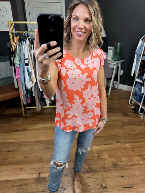 Maybe Now Floral Flutter Top - Coral